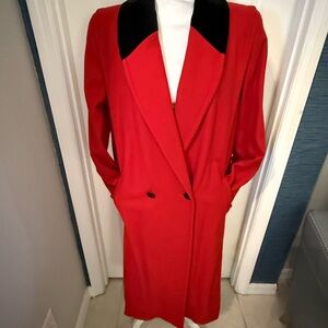 Winter Wool coat International Scene Red/black wool full length coat .
